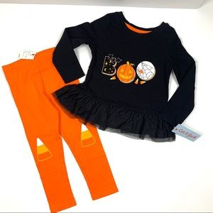CAT & JACK Girls Halloween ‘Boo’ Peplum Long Sleeve Top & Candy Corn Legging Set